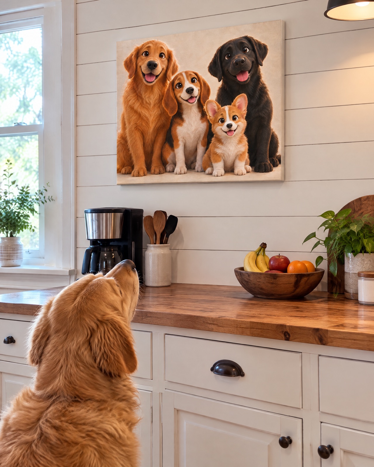 Customer photo of the portrait above a kitchen counter