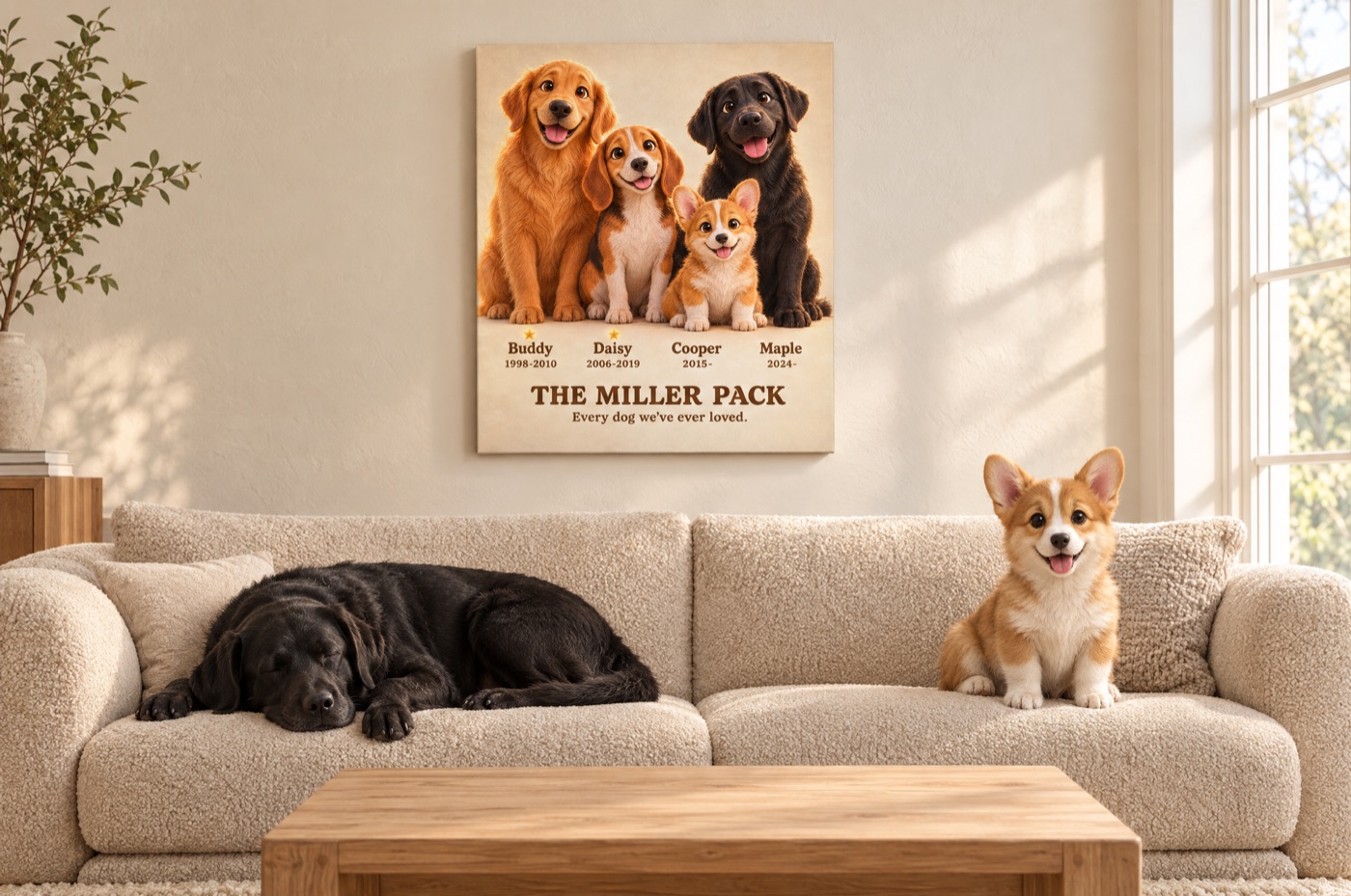 The Pack Portrait above a sofa